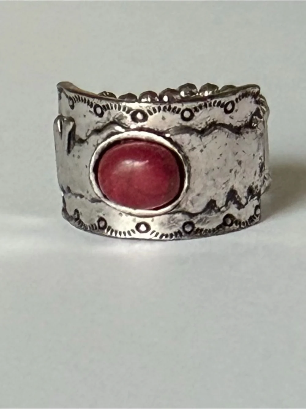 silver chunky adjustable gemstone ring